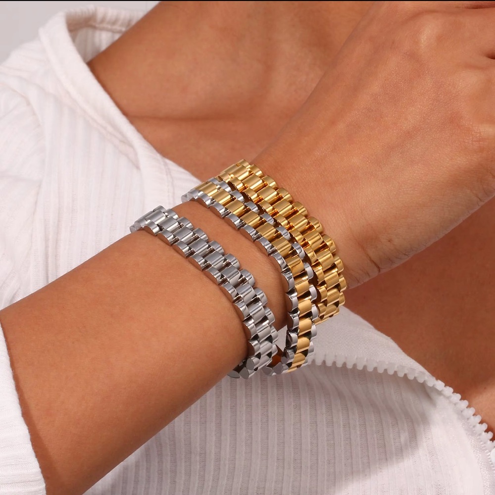 Elegant Gold and Silver Rolex Bracelet Set
